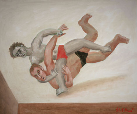 Wrestlers 51x61cm 2012 John Cullinane (oil on linen)