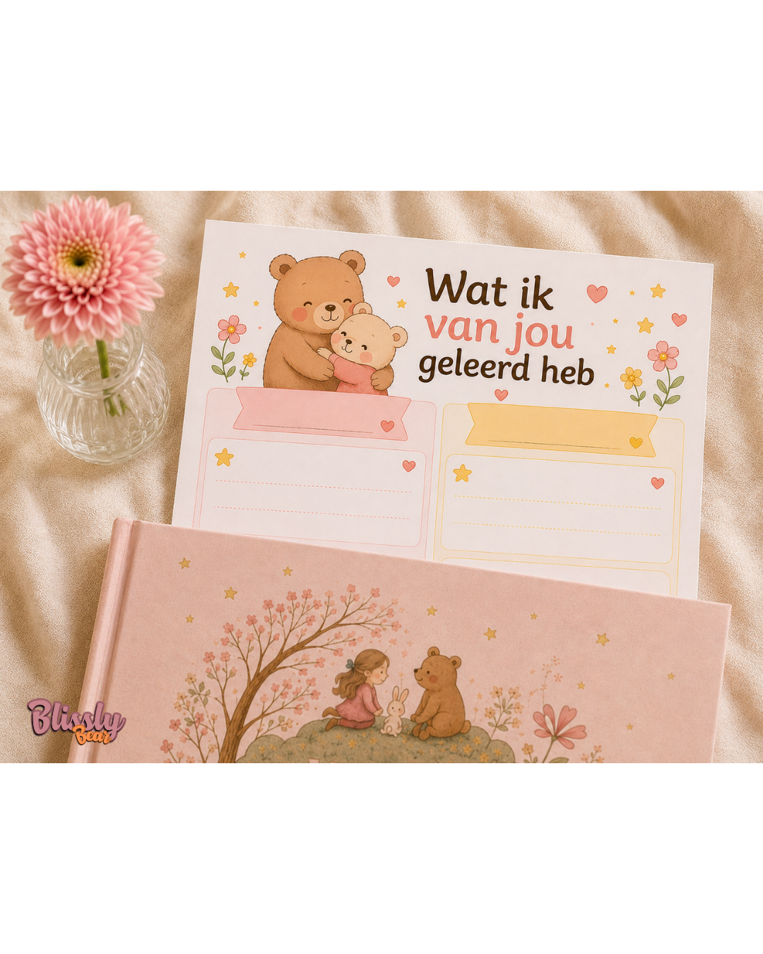 Blissly Bear reflectieprintable Wat ik van jou geleerd heb voor mama en kind met twee kolommen naast elkaar
