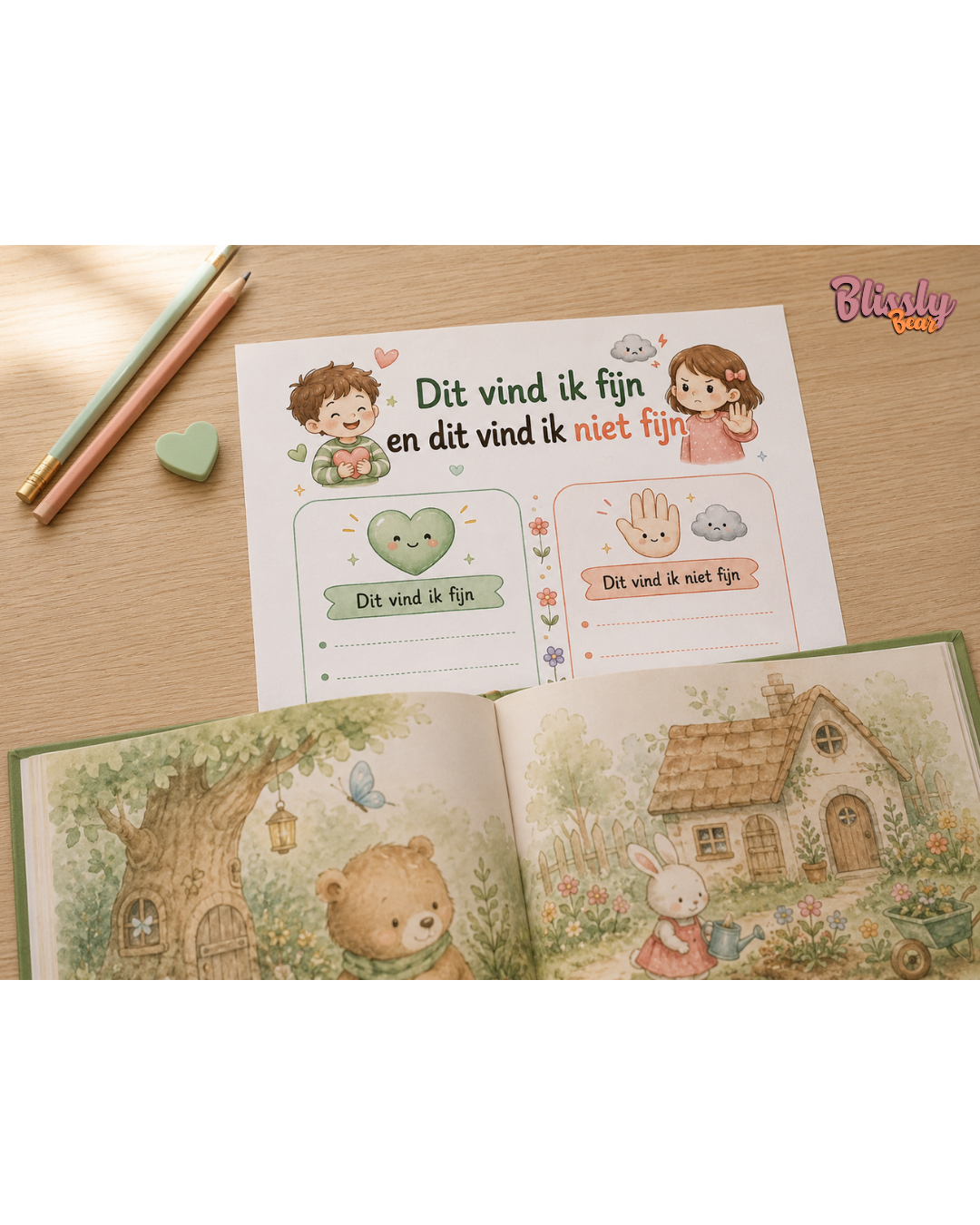 Blissly Bear grenzenkaart voor kinderen met twee kolommen dit vind ik fijn en dit vind ik niet fijn