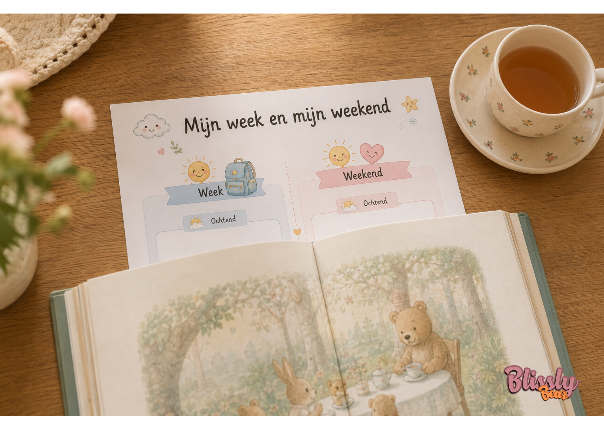 Blissly Bear week weekendplanner printable kinderen, Mijn week en weekend schema