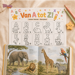 Blissly Bear alfabet kleurplaat Van A tot Z met 26 letters en kawaii dieren voor kinderen