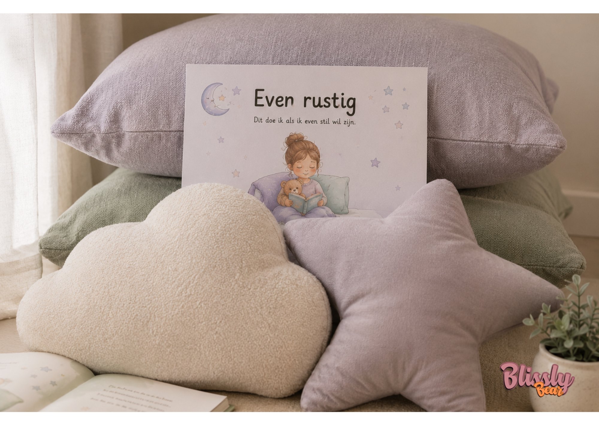 Blissly Bear stiltekaart printable kinderen Even rustig rustmomenten poster