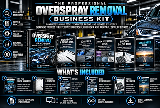 Professional Overspray Removal Business Kit with 384-page handbook, workbook, job pack, quick reference guide, pricing calculator and start guide