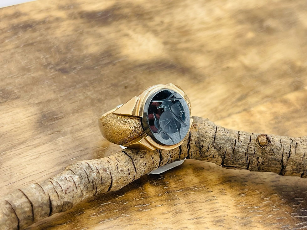 Thumbnail: 10KYG Mens Hematite Intaglio Ring Roman Soldier