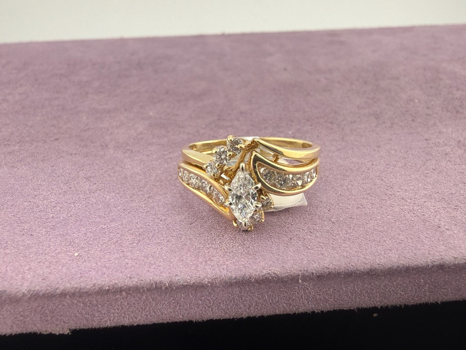 14K Diamond Marquise Bypass Wedding Set Ring
