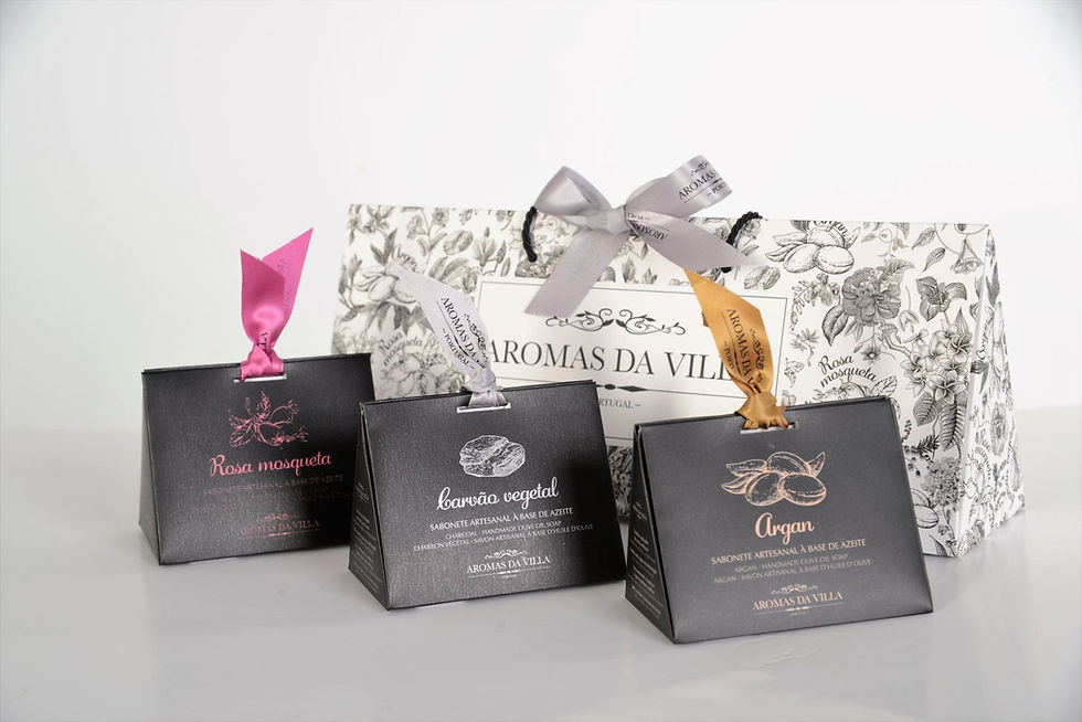 Miniatura: Três sabonetes Aromas da Villa: Rosa Mosqueta, Carvão vegetal e Argan