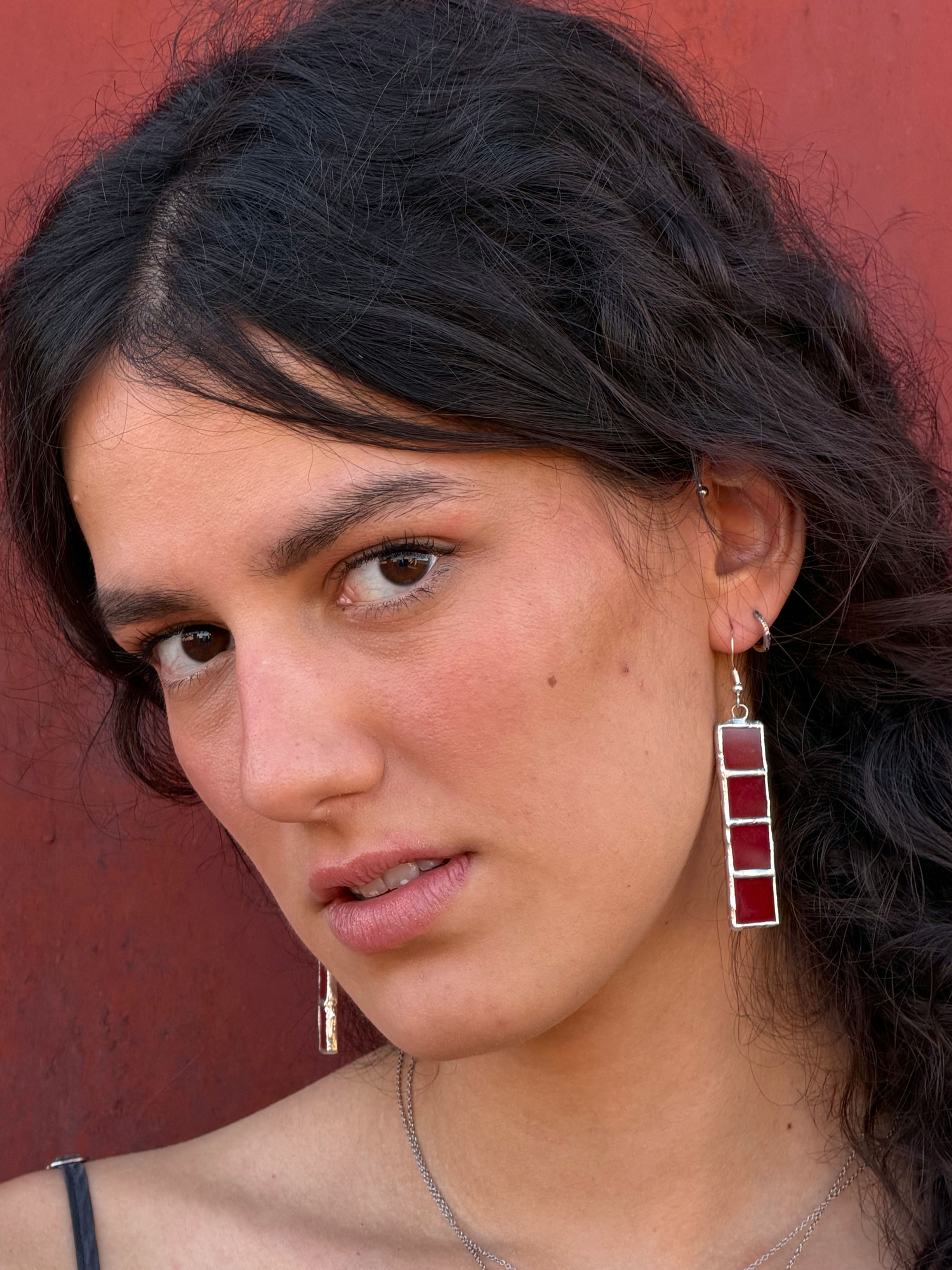 Pendientes De Vidrio TIRAS rojo