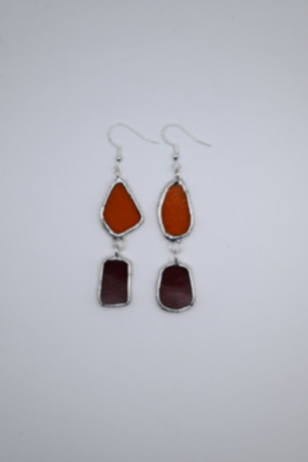 Pendientes de vidrio color ciruela y naranja estilo Tiffany con gancho de plata de ley