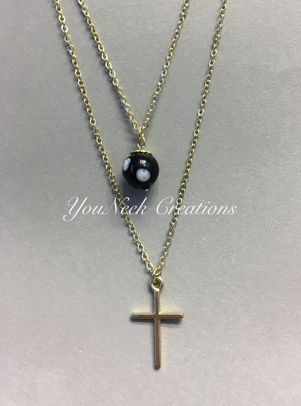 Thumbnail: Double Chain Conta & Cross Necklace