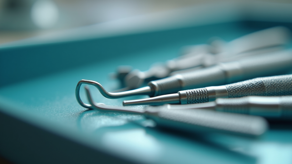 Close-up view of dental tools arranged neatly on a tray