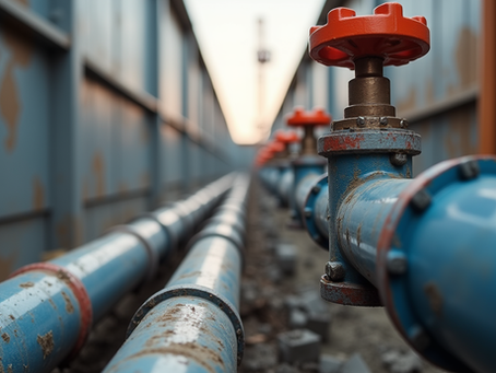Eye-level view of plumbing pipes and fittings installed in a new construction site