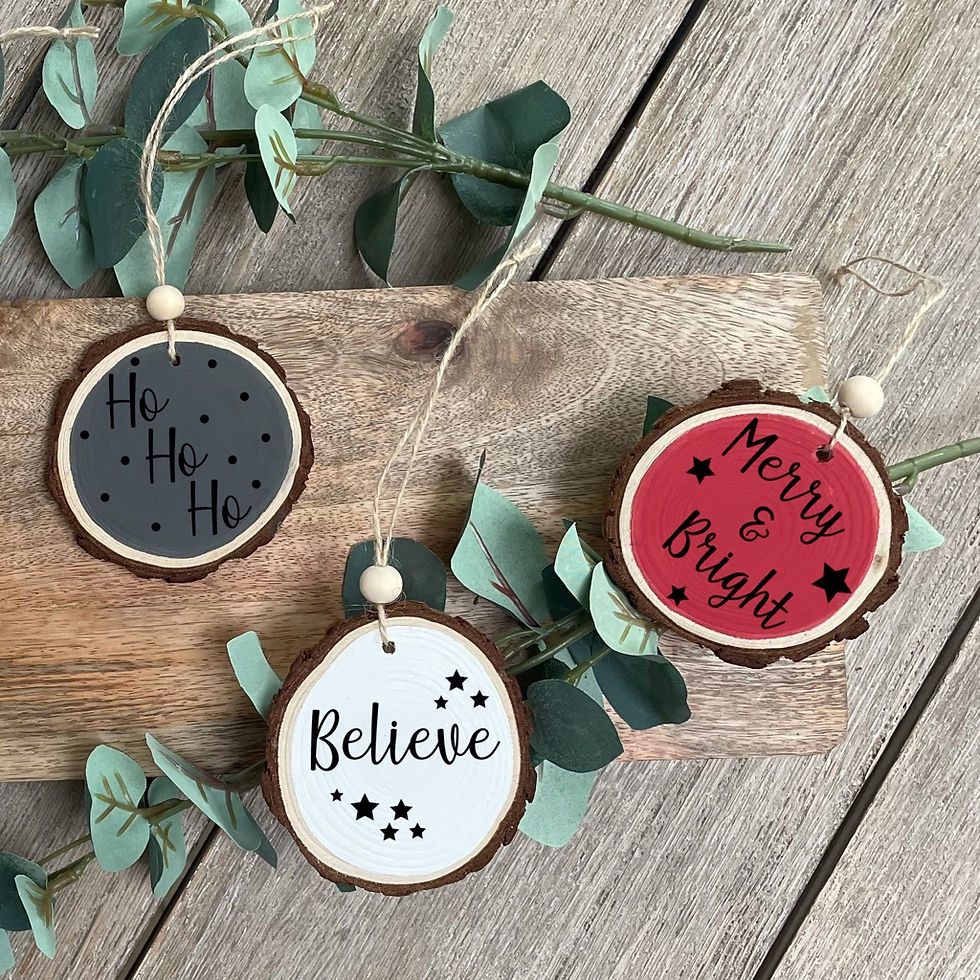Thumbnail: 3 x Christmas Wood Slice Hanging Decorations Set