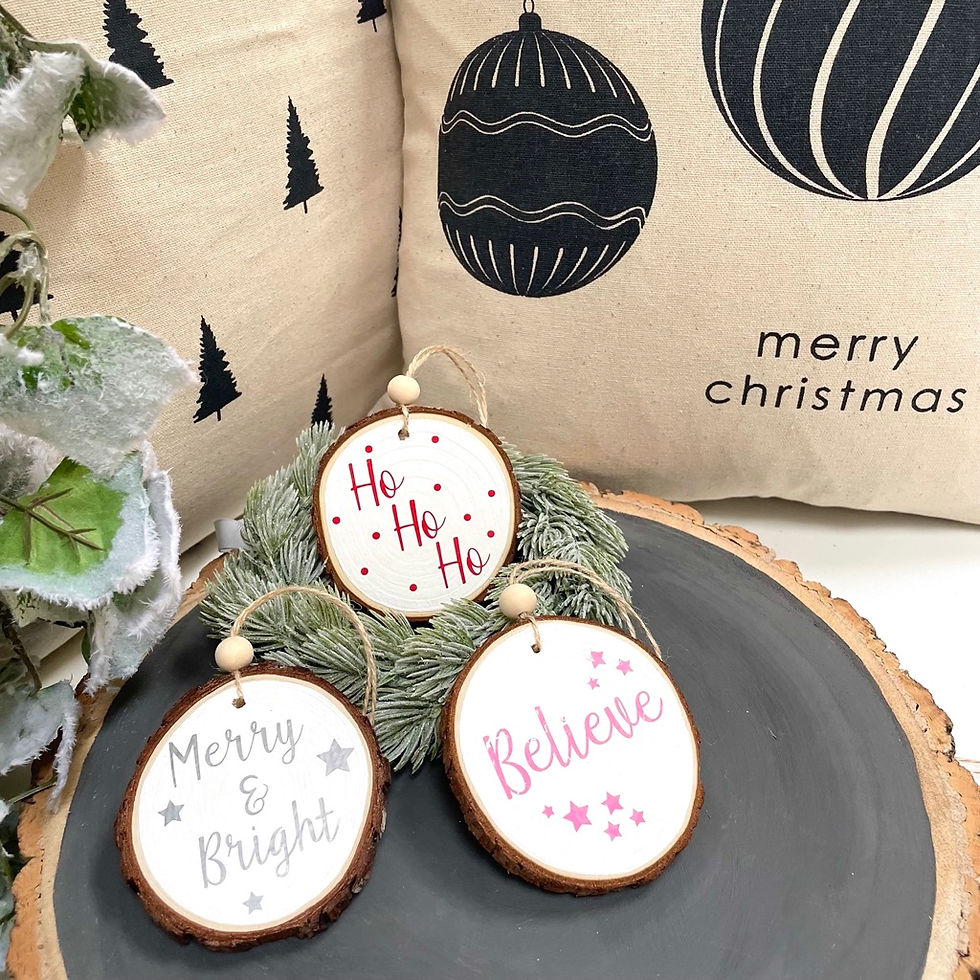 Thumbnail: 3 x Christmas Wood Slice Hanging Decorations Set