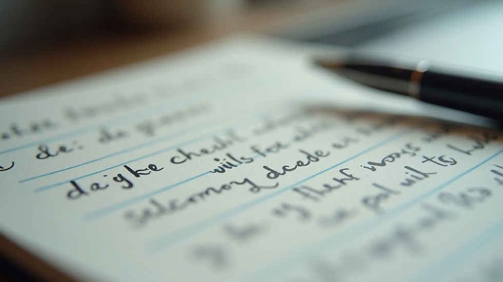 Close-up view of a notebook with handwritten notes and a pen