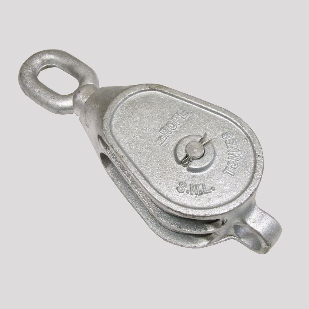 Galvanised Malleable Iron Blocks c/w Becket Eye Double Sheave Swivel Oval Eye