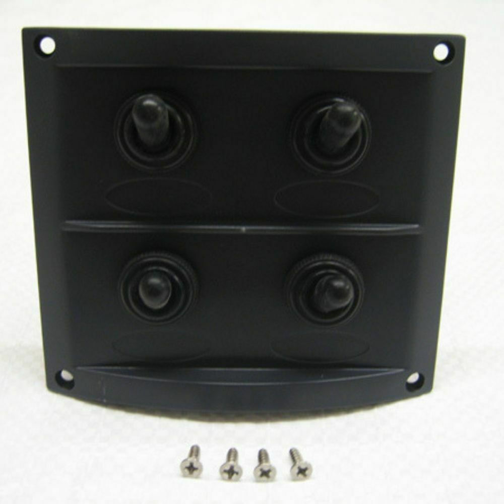 4 GANG 12v SPLASHPROOF BLACK MARINE SWITCH PANEL