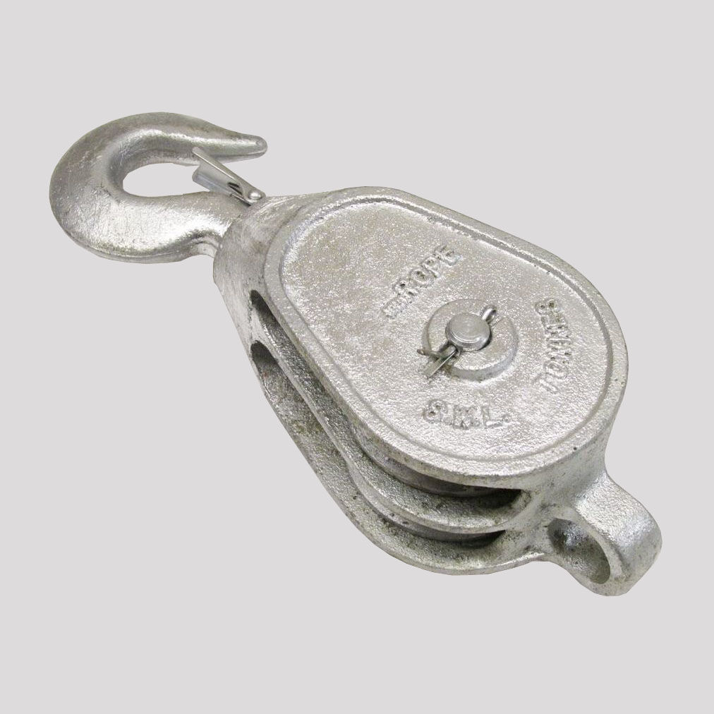 Galvanised Malleable Iron Blocks c/w Becket Eye Double Swivel Safety Hook