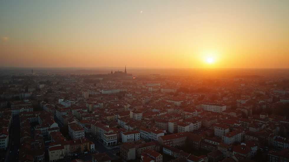 Vue panoramique de la place Plumereau à Tours au coucher du soleil