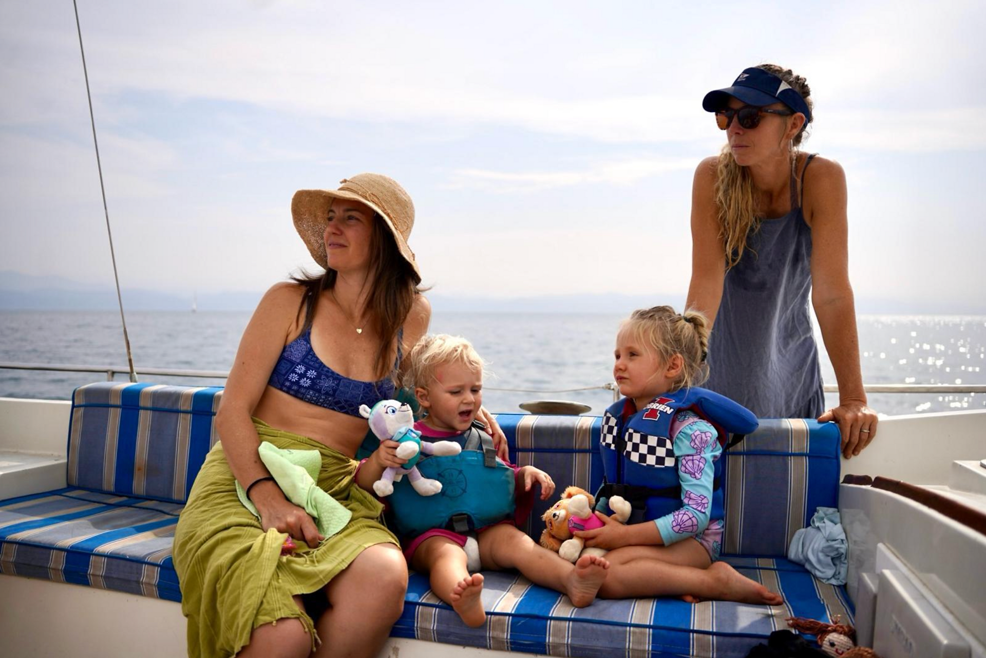 Mothers and daughters on sailboat