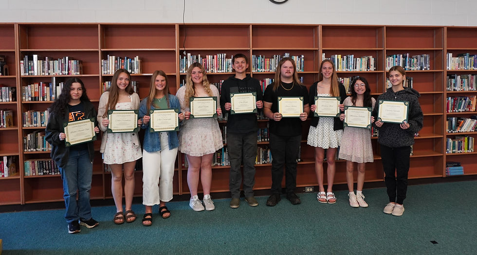 TOP 10 BREAKFAST… The Top Ten Seniors of the Coloma Class of 2026 were honored on April 20, 2026, at a special breakfast where they were given certificates. Pictured are: (from the left) Lizbet Acevedo-Vega, Callie Crisenbery, Ava Cartwright, Lylah Hyska, Cole Brown, James Anthony, Brooklyn Nord, Madalina Gallegos and Cassidy Emrath. Not shown is Taylor Truman. (TCR photo by Sheila Schultz)