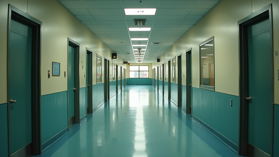 High angle view of an empty school hallway
