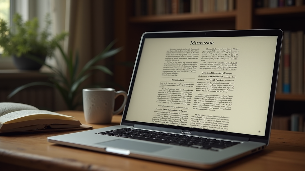 Eye-level view of a laptop displaying a classical literature lesson