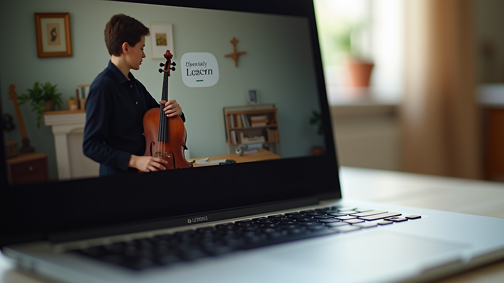 Close-up view of a laptop screen showing an online classical education lesson