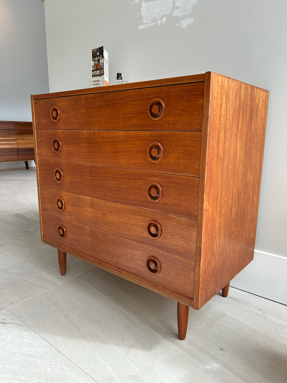 Thumbnail: Playful Mid-Century 5-Drawer Teak Tallboy