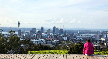 Panoramic view of Auckland's skyline from Mount Eden (Maungawhau) on the Auckland Revealed Tour.