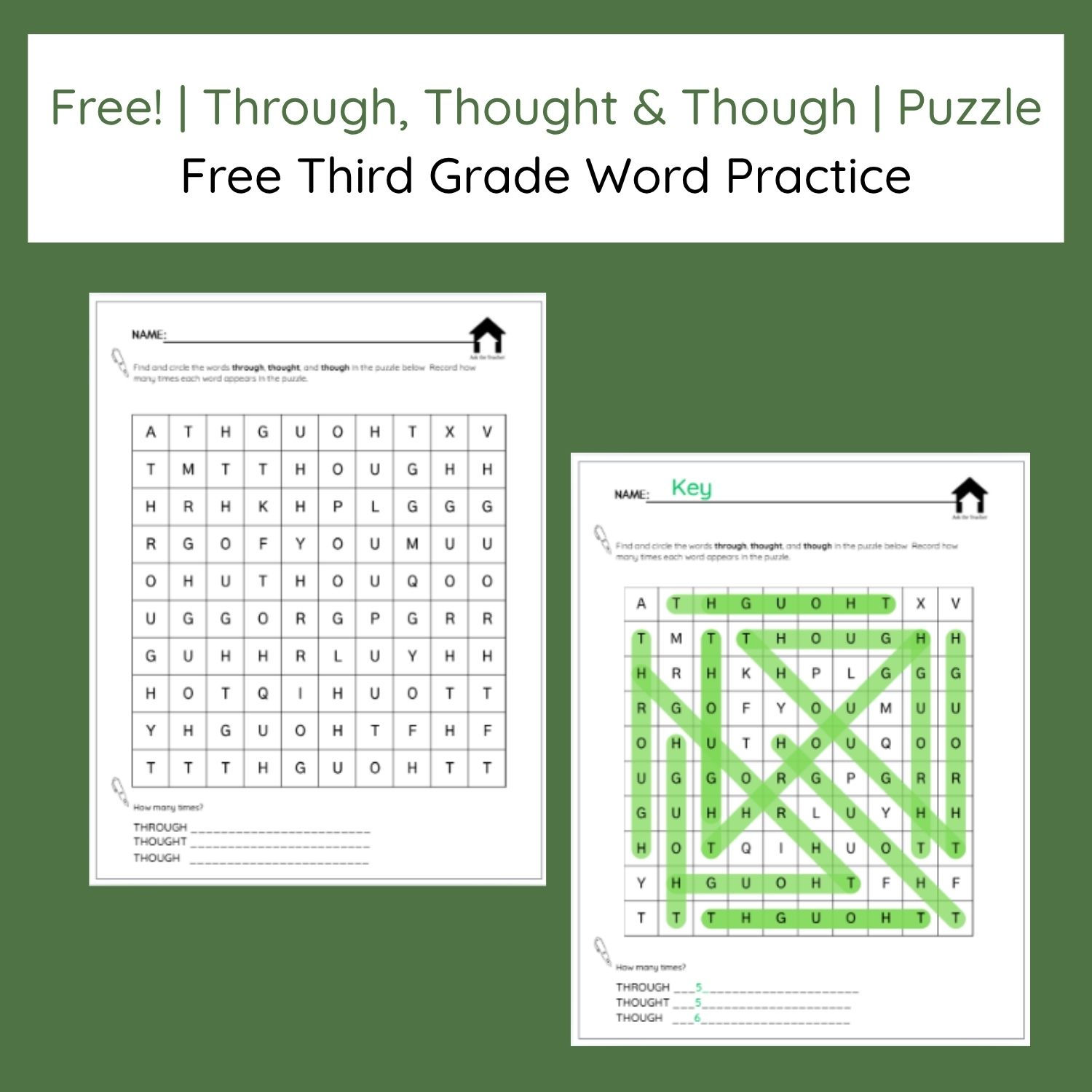 FREE Through, Thought & Though Word Search Puzzle | 3rd Grade Word Practice