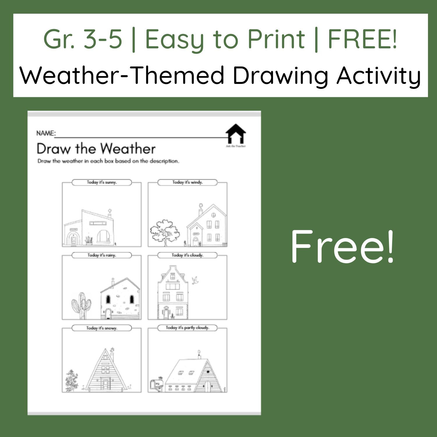 Free | Draw the Weather Worksheet | Art Activity | Grade 3-5