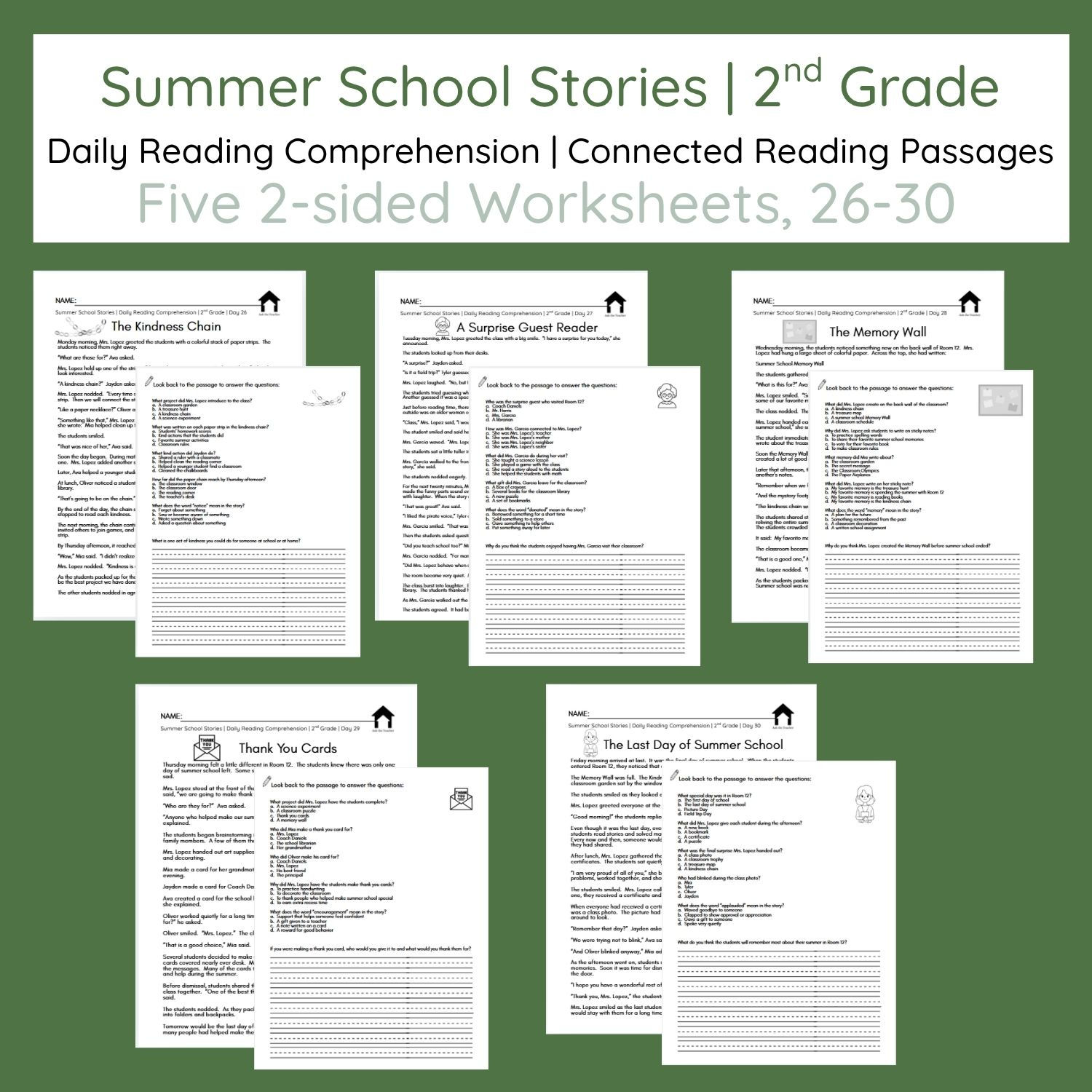 Summer School Stories Set 6 | Reading Comprehension Passages & Questions | Gr. 2