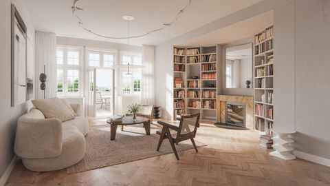 Day Interior architectural visualization of residential competition project in Basel Pelikanweg by RENWERK