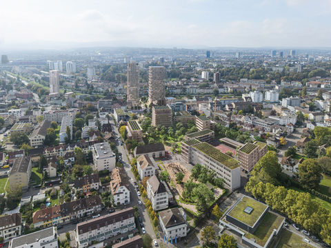 Aerial image of the residential project in Basel, Birsfelden by RENWERK