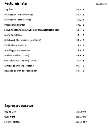 Preisliste_Festpreise_2025_Reparatur_Trompete Kornett Flügelhorn Horn Posaune Tenorhorn Ba