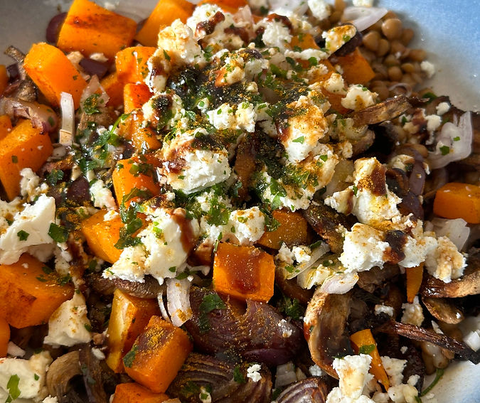 Salade de lentilles aux légumes rôtis