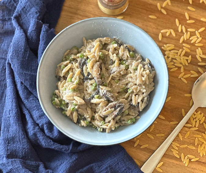 Orzo petits pois et champignons