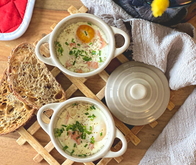 Cassolette saumon et oeuf coulant 
