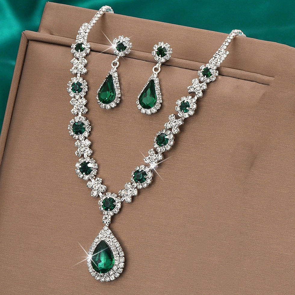 Thumbnail: 3 pieces of women's crystal droplet necklace with earrings set for wedding eveni