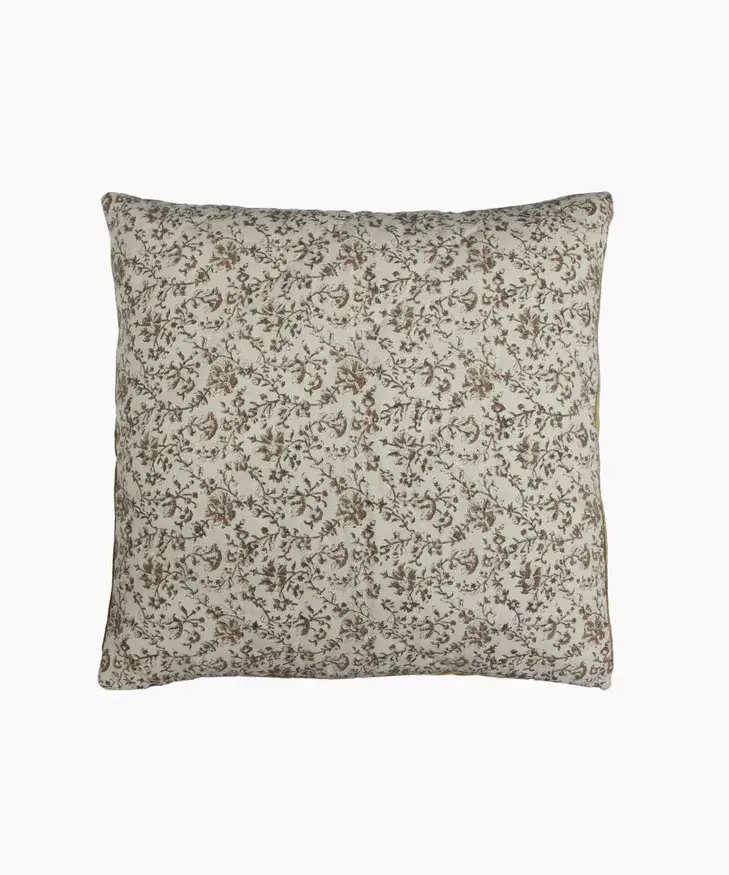 Lilibeth Handblock Olive Velvet Euro (2PC) - Ecru by French Country