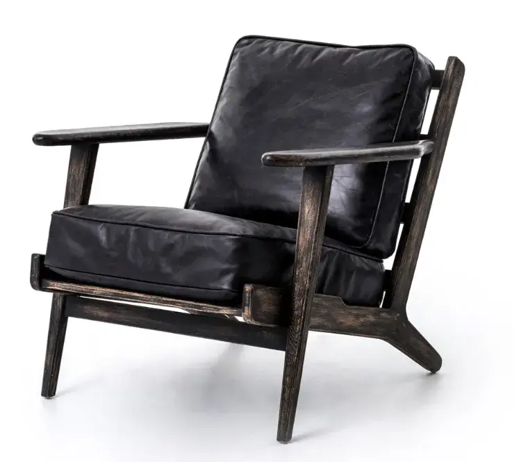 Lodge Armchair - Black Leather, Vintage Black Frame