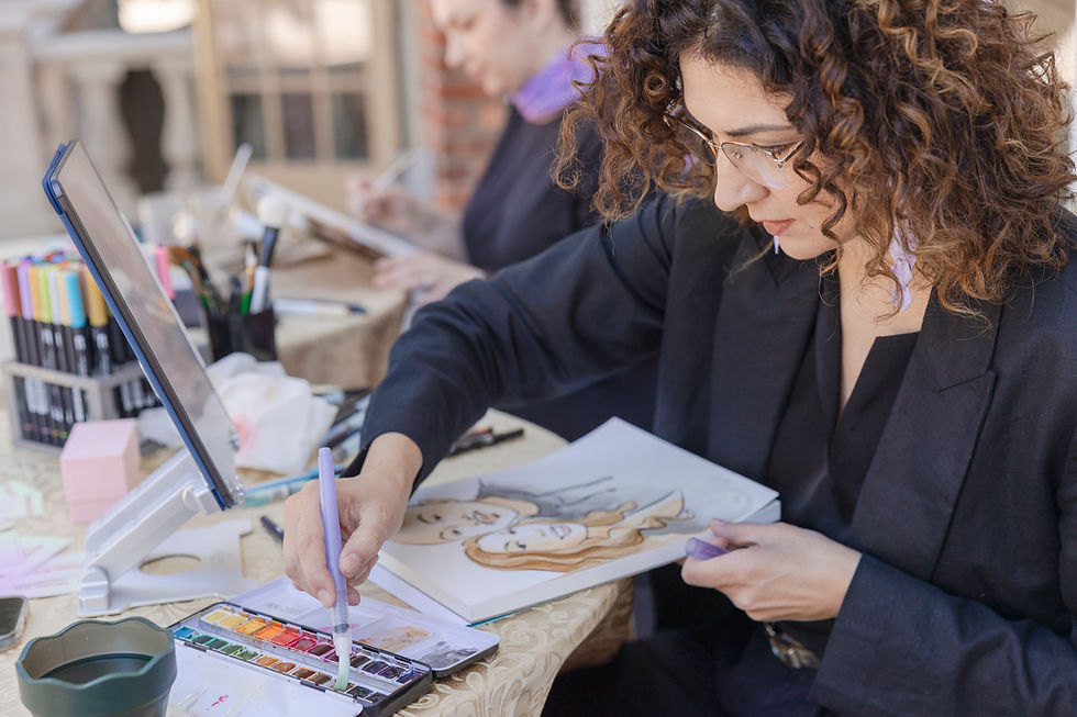 Eye-level view of artist sketching a live portrait at an event
