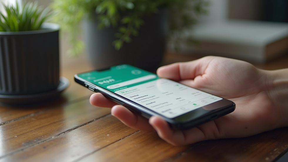 High angle view of a smartphone displaying a budgeting app