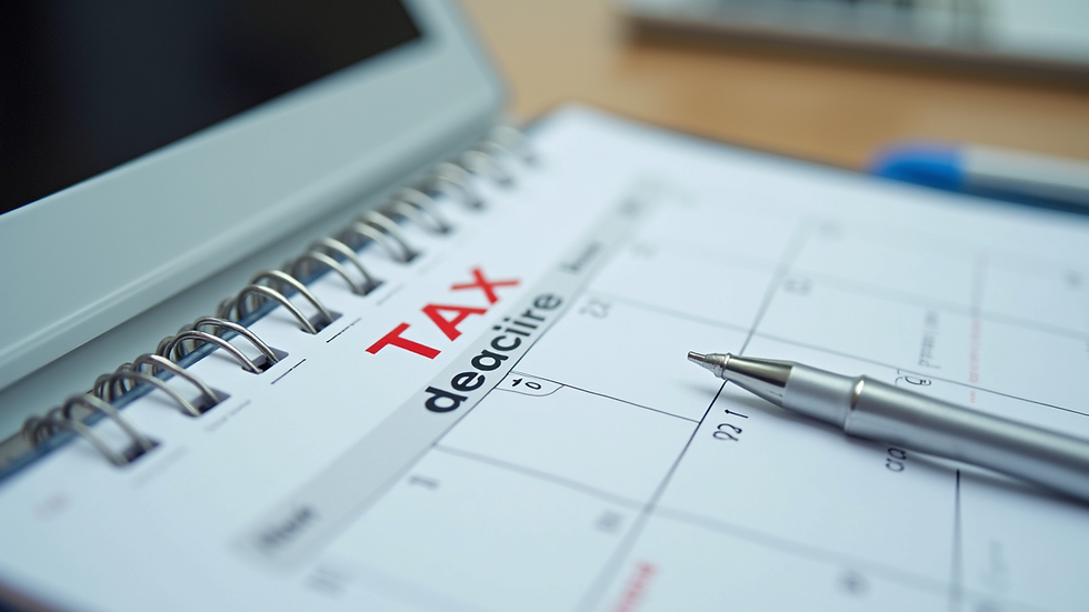 Close-up view of a calendar marked with important tax deadlines