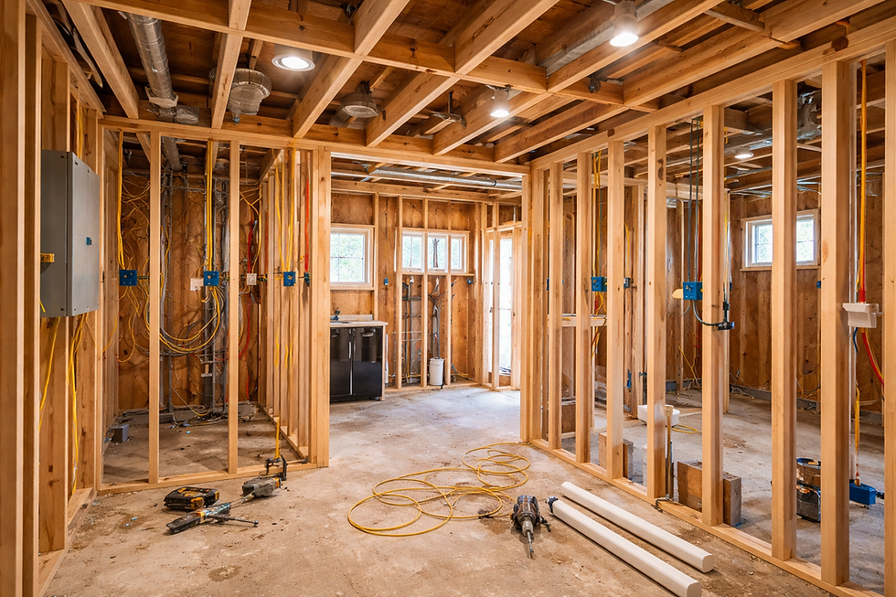 Home renovation in progress with framing
