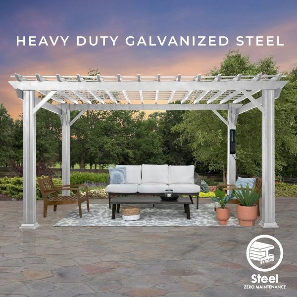 Thumbnail: 14×12 Hawthorne Traditional Steel Pergola With Sail Shade Soft Canopy