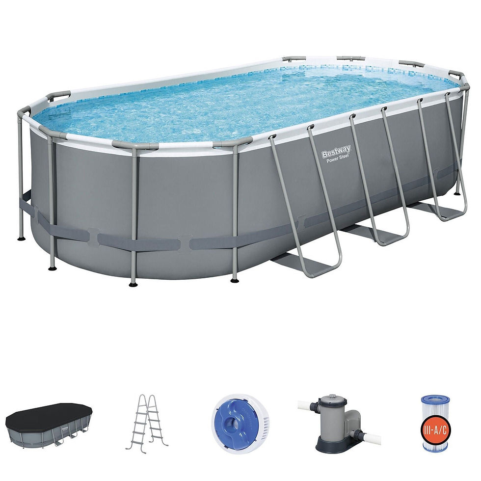 Thumbnail: Bestway Power Steel 18′ x 9′ x 48″ Oval Above Ground Outdoor Swimming Pool Set