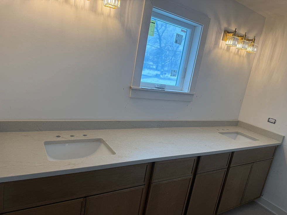 Long Double Sink Bathroom - Chistone Cream Quartz