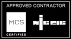 Approved Contractor Certified MCS NICEIC logos on a black background.