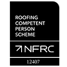 Roofing Competent Person Scheme NFRC 12407 logo on black background ecosafe